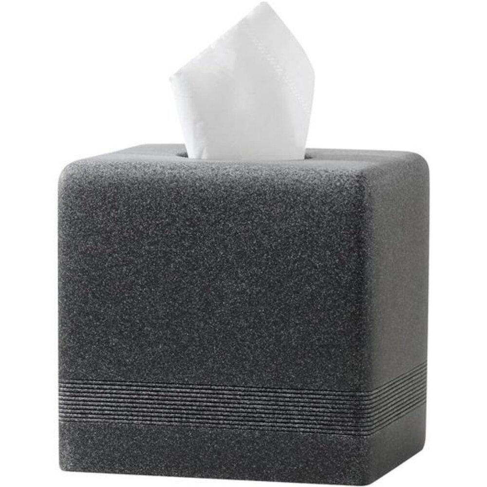 Black resin square tissue box cover cube tissue holder for bathroom bedroom offi